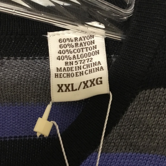 Men's Perry Ellis NWT XXL Cotton Blend L/S Sweater Purple/Black/Gray Stripes - Picture 4 of 9